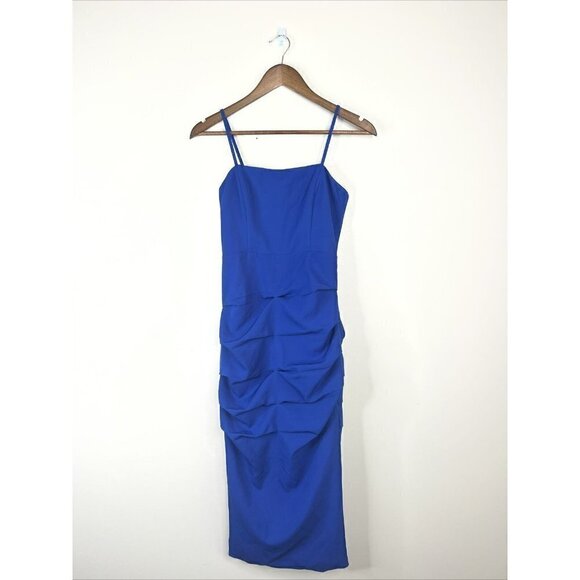 BARDOT Women’s 4 Midi Dress BRIELLE SLEEVELESS PENCIL Cocktail Party BLUE New - Picture 3 of 15